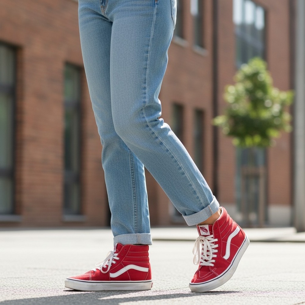 Vans Sk8-Hi Sneakers Women 8.5 Mens 7.0 Racing Red White Skater Retro Streetwear